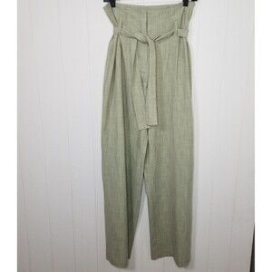 7th Avenue New York & Co Green Wide Leg Pants Women's Size 6 Tie Waist